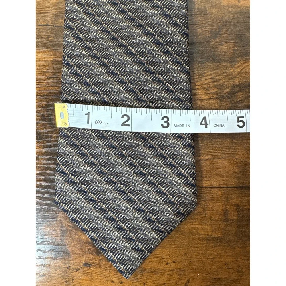 Jhane Barnes Mens Silk Necktie Grey Brown Navy Textured Diagonal Geometric Italy